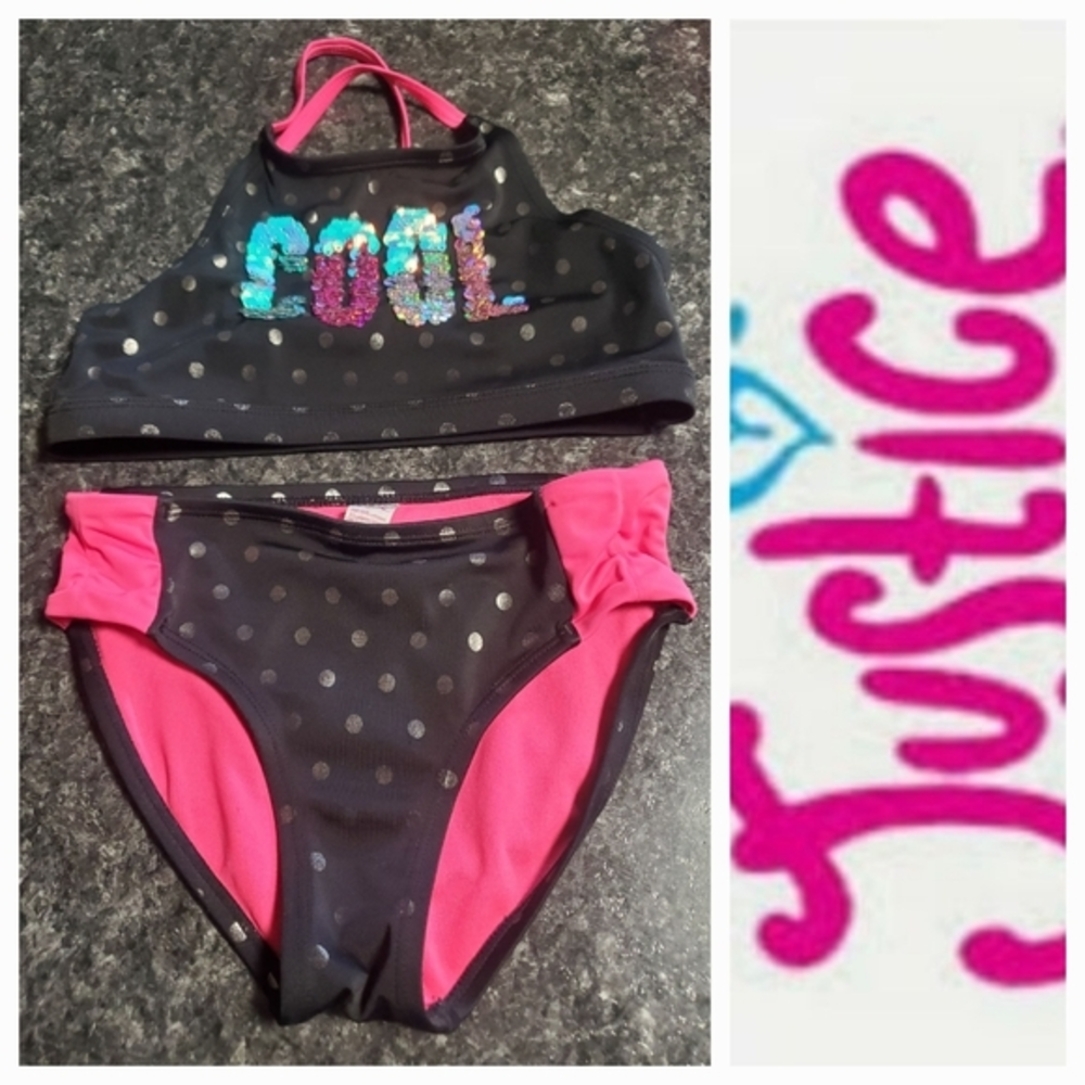 Justice Bikini Cool‎ Black Pink Size 7 Beach Swim